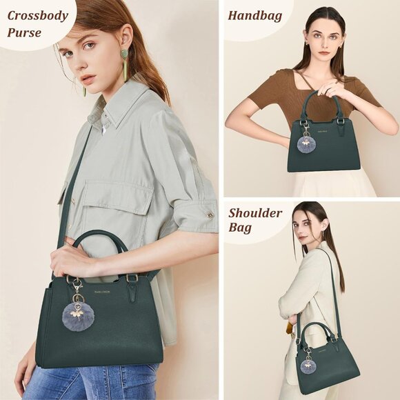 Women Dark Green PU leather Top-Handle Waterproof Anti Theft Leather Handbag - Picture 3 of 8